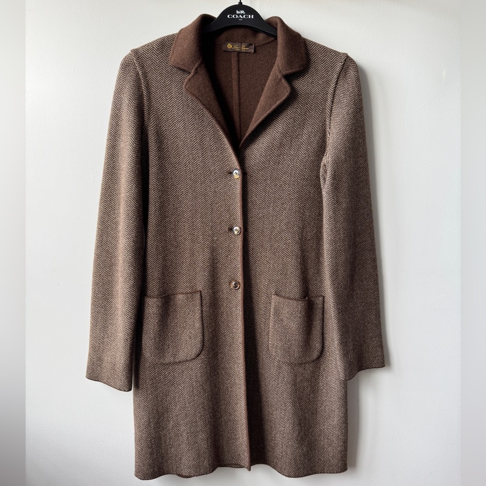 Loro Piana Reversible Cashmere Double Face Coat IT 44 Brown Herringbone